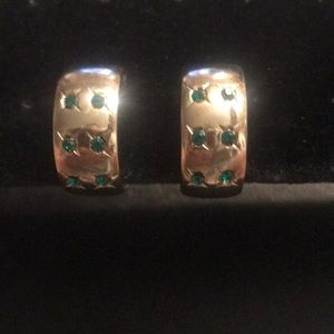 Vintage Gold Coro Earrings w/ faux emeralds Screw-backs